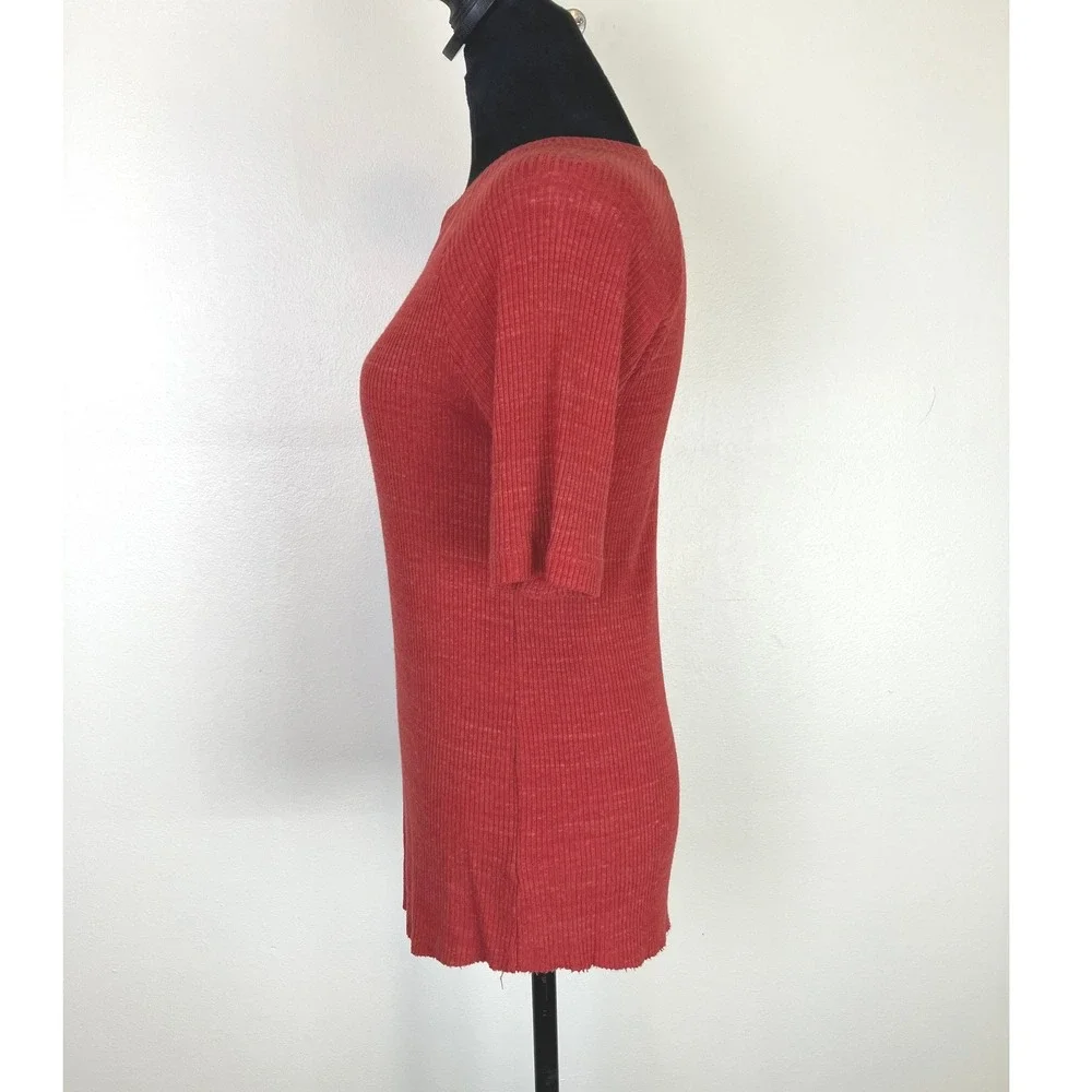 Adriano Goldschmied Short Sleeve Ribbed Knit Tee Rust Women's Small Boho Casual - Picture 2 of 7